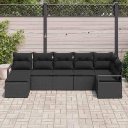 Ensemble de Canap&eacute;s avec coussin 7 pcs Noir polyrotin