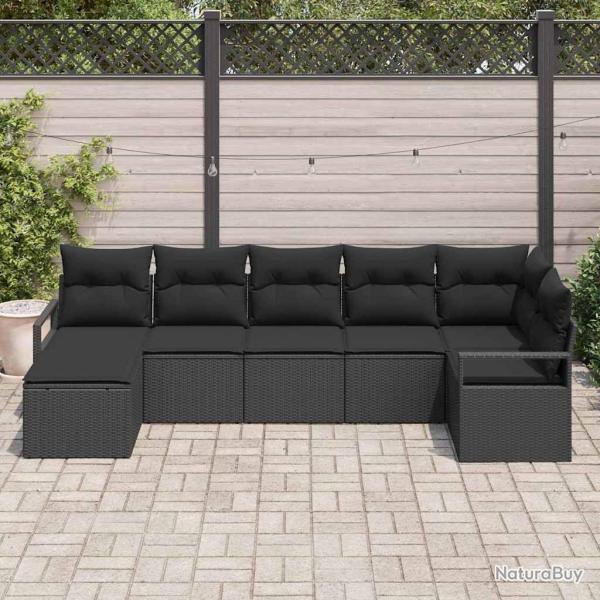 Ensemble de Canap�s avec coussin 7 pcs Noir polyrotin
