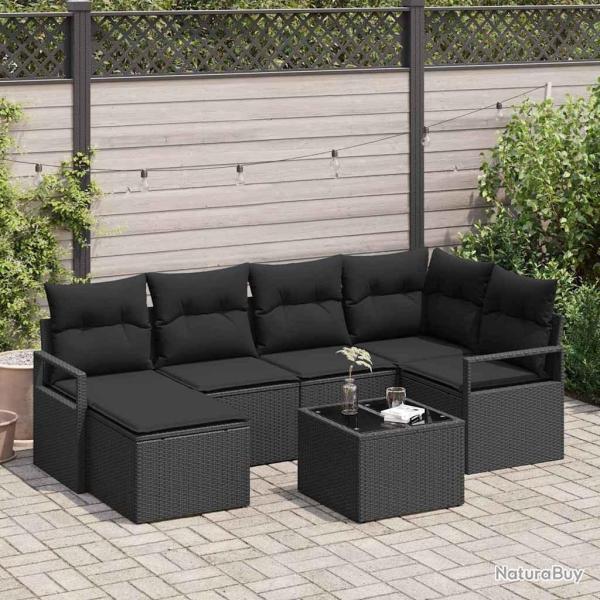 Ensemble de Canap�s avec coussin 7 pcs Noir polyrotin