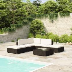 Salon de jardin 6 pcs avec coussins R&eacute;sine tress&eacute;e Noir
