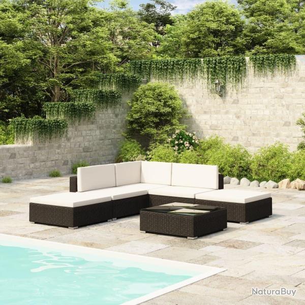 Salon de jardin 6 pcs avec coussins R�sine tress�e Noir