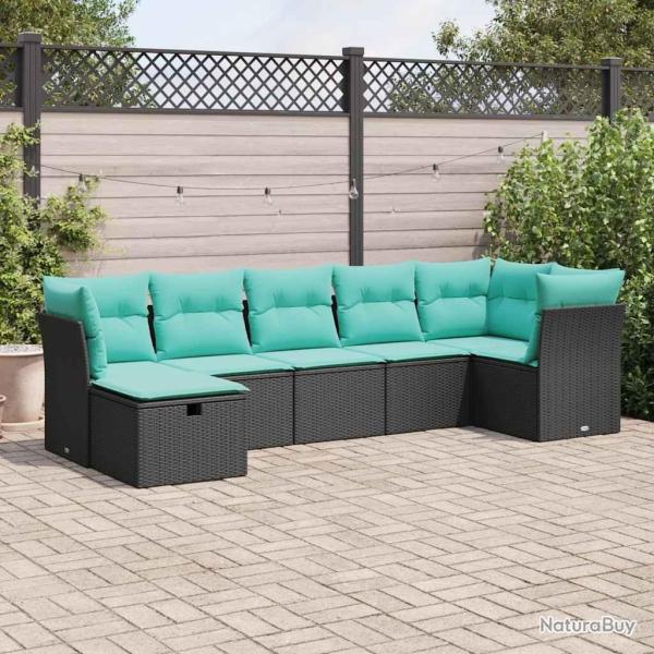 Salon de jardin 7 pcs avec coussins noir r�sine tress�e