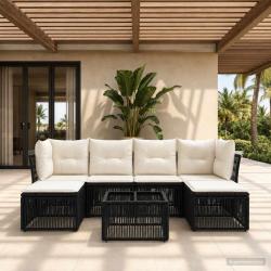 Ensemble de canap&eacute; de jardin 7 pcs Noir polyrotin