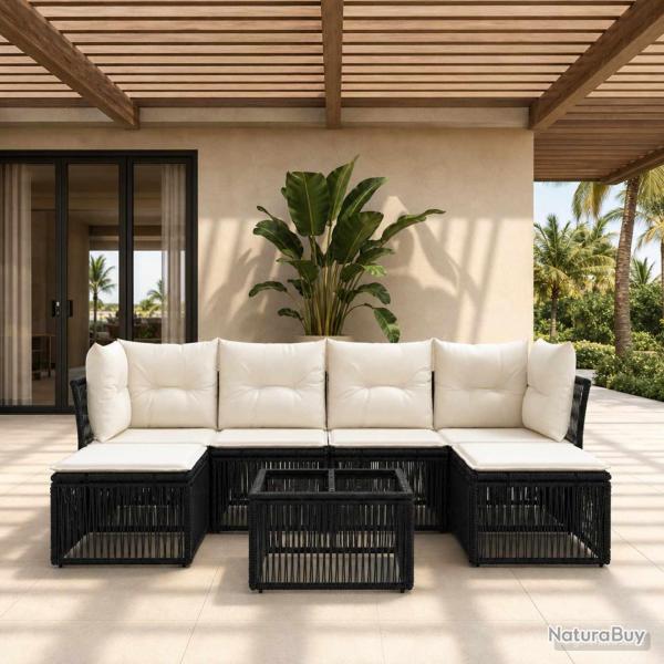 Ensemble de canap� de jardin 7 pcs Noir polyrotin