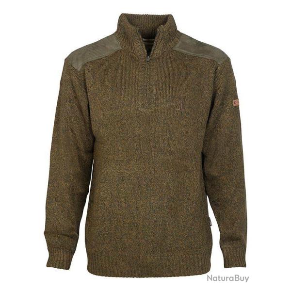 Pull chasse brode col cheminee KAKI SANGLIER