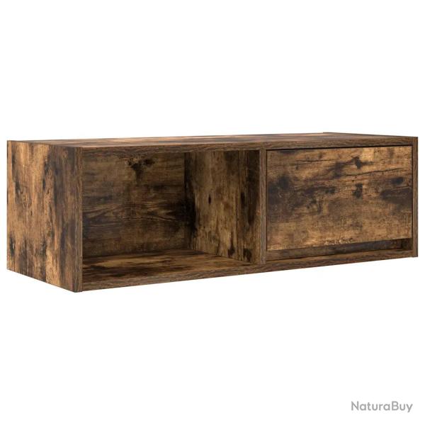 Meuble TV mural minimaliste design ch�ne fum� 80 x 31 x 25,5 cm avec grand espace de rangement en b