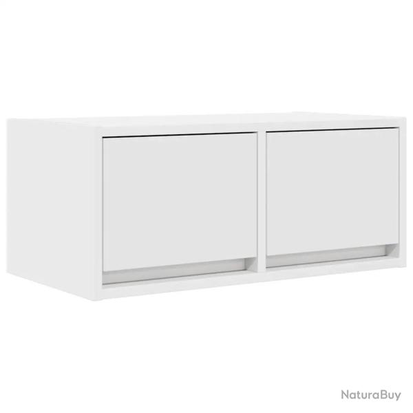 Meuble TV mural design peu encombrant rangement 60 x 31 x 25 cm en bois d'ing�nierie blanc 02_00516