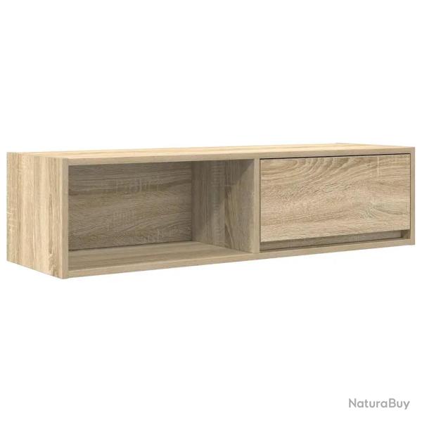 Meuble TV mural bois d'ing�nierie 100 x 31 x 25 cm grand rangement facile d'entretien style contemp