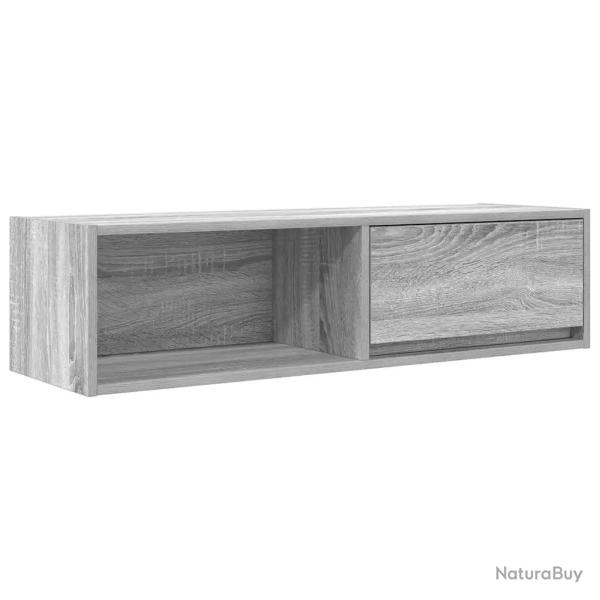 Meuble TV mural peu encombrant rangement 100 x 31 x 25 cm design moderne en bois d'ing�nierie gris