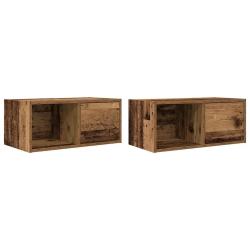Lot de 2 meubles TV design vintage mural 60 x 31 x 25,5 cm rangement pratique en bois d'ing&eacute;nierie