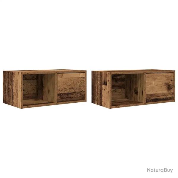 Lot de 2 meubles TV design vintage mural 60 x 31 x 25,5 cm rangement pratique en bois d'ing�nierie