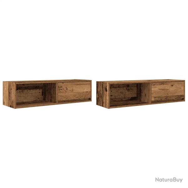 Lot de 2 meubles TV muraux peu encombrants avec grand espace de rangement 100 x 31 x 25,5 cm en boi