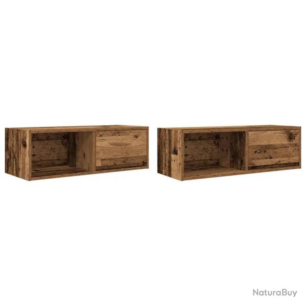 Lot de 2 meubles TV muraux 80 x 31 x 25 cm espace de rangement optimis� design peu encombrant en bo