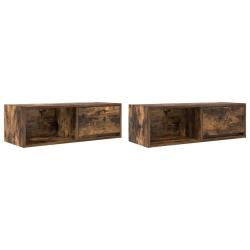 Lot de 2 meubles TV murales pratiques 80 x 31 x 25,5 cm finition ch&ecirc;ne fum&eacute; en bois d'ing&eacute;nierie 02