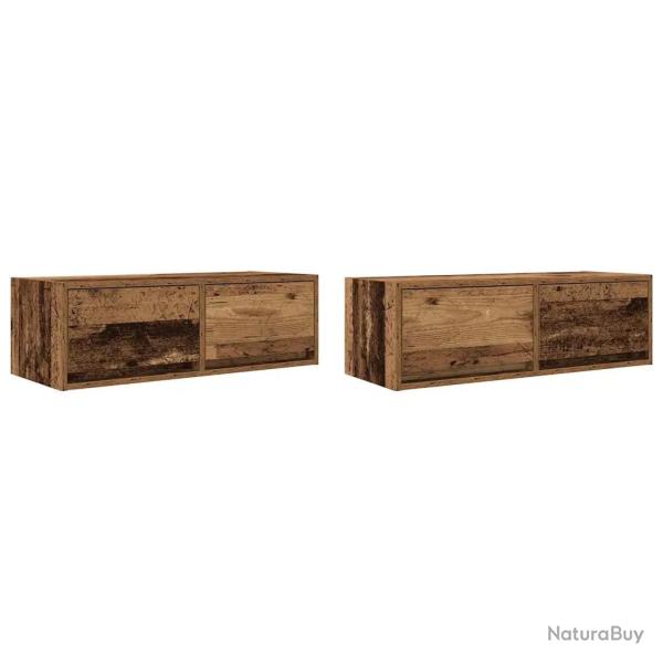 Lot de 2 meubles TV muraux design peu encombrant 80 x 31 x 25 cm en bois d'ing�nierie vieux bois 02