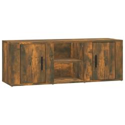 Meuble TV moderne pratique rangement 100 x 31 x 35 cm en bois d'ing&eacute;nierie ch&ecirc;ne fum&eacute; 02_0048396