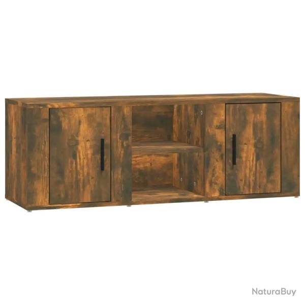 Meuble TV moderne pratique rangement 100 x 31 x 35 cm en bois d'ing�nierie ch�ne fum� 02_0048396