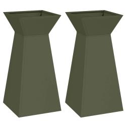 Lot de 2 jardini&egrave;res &agrave; pilier design contemporain ext&eacute;rieur 35 x 35 x 73 cm en mati&egrave;re durable oliv