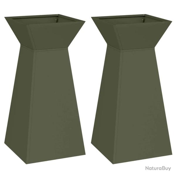 Lot de 2 jardini�res � pilier design contemporain ext�rieur 35 x 35 x 73 cm en mati�re durable oliv