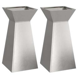Lot de 2 jardini&egrave;res &agrave; pilier contemporain ext&eacute;rieur 35 x 35 x 73 cm en m&eacute;tal argent 02_0052405