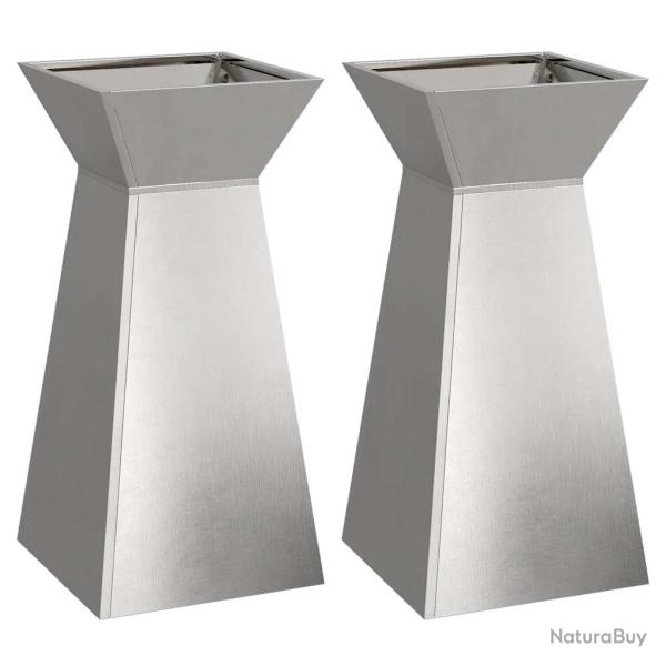 Lot de 2 jardini�res � pilier contemporain ext�rieur 35 x 35 x 73 cm en m�tal argent 02_0052405