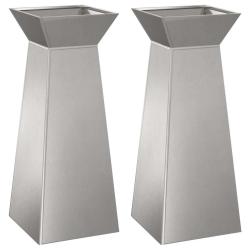 Lot de 2 jardini&egrave;res pilier design contemporain ext&eacute;rieur 40 x 40 x 100 cm en m&eacute;tal argent 02_00524