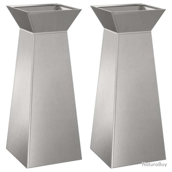 Lot de 2 jardini�res pilier design contemporain ext�rieur 40 x 40 x 100 cm en m�tal argent 02_00524