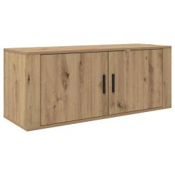 Meuble TV mural rustique moderne rangement optimal 100 x 34,5 x 40 cm en bois d'ing&eacute;nierie ch&ecirc;ne ar