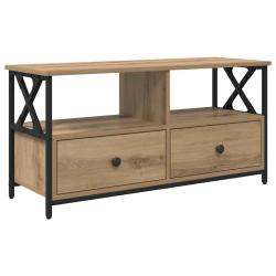 Meuble TV rectangulaire avec tiroir rangement &eacute;l&eacute;gant 90 x 33 x 45 cm en bois d'ing&eacute;nierie ch&ecirc;ne ar