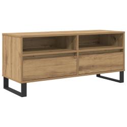 Meuble TV rectangulaire moderne avec tiroir et &eacute;tag&egrave;re 100 x 34,5 x 44,5 cm en bois ch&ecirc;ne artisanal