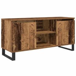 Meuble TV rectangulaire moderne avec 2 &eacute;tag&egrave;res et 2 portes salon 104 x 35 x 50 cm en bois ancien 0