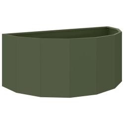 Jardini&egrave;re demi-ronde moderne ext&eacute;rieure 90 x 45 x 35 cm facile &agrave; entretenir chic en acier vert oli