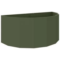 Jardini&egrave;re demi-ronde moderne ext&eacute;rieur 120 x 60 x 50 cm esth&eacute;tique chic en acier vert olive 02_005