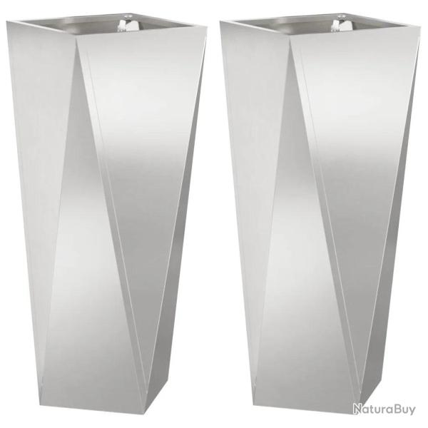 Lot de 2 jardini�res modernes ext�rieures 30 x 30 x 75 cm en acier inoxydable argent 02_0053015