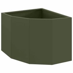 Jardini&egrave;re d'angle moderne ext&eacute;rieure 45 x 45 x 35 cm optimis&eacute;e pour coins en acier vert olive 02_0
