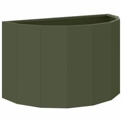 Jardini&egrave;re demi-ronde design moderne ext&eacute;rieur 60 x 30 x 35 cm en acier vert olive 02_0052939