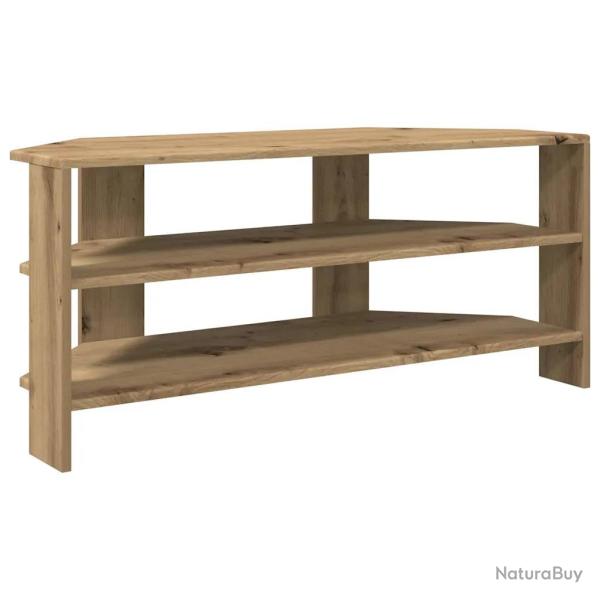 Meuble TV d'angle moderne rangement pratique 102 x 40 x 45 cm en bois d'ing�nierie ch�ne artisanal