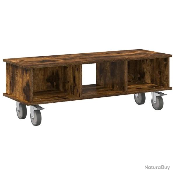 Meuble TV rectangulaire moderne avec rangement 100 x 35 x 35 cm en bois d'ing�nierie ch�ne fum� 02_
