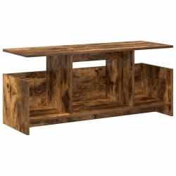 Meuble TV rectangulaire moderne rangement pratique 102 x 35 x 45 cm en bois d'ing&eacute;nierie ch&ecirc;ne fum&eacute;