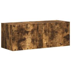Lot de 2 meubles TV muraux modernes avec &eacute;tag&egrave;res 60 x 31 x 29,5 cm en bois d'ing&eacute;nierie ch&ecirc;ne fum&eacute;