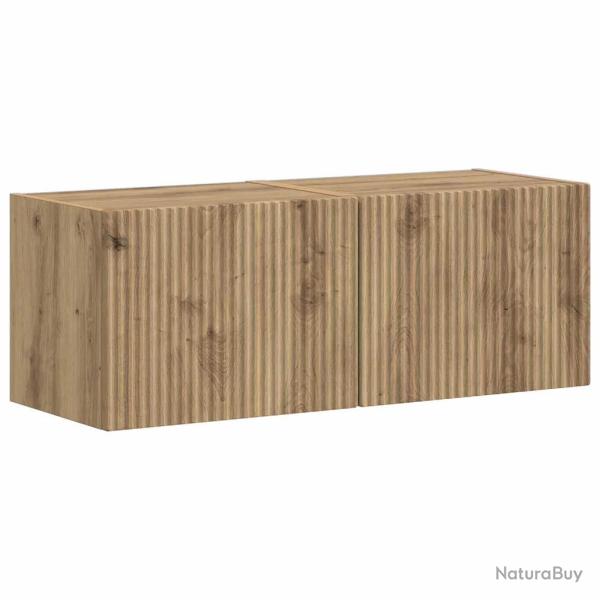 Lot de 2 meubles TV muraux modernes avec 2 �tag�res pratiques 60 x 31 x 29.5 cm en bois d'ing�nieri