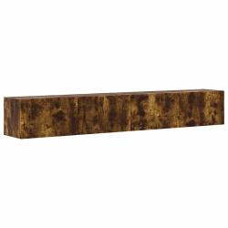 Lot de 2 meubles TV muraux modernes 98 x 31 x 29,5 cm avec &eacute;tag&egrave;res et portes pivotantes en bois d'