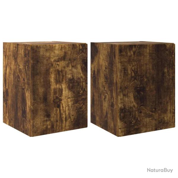Meuble TV mural moderne avec 2 portes et 2 �tag�res 30 x 31 x 40 cm en bois d'ing�nierie ch�ne fum�
