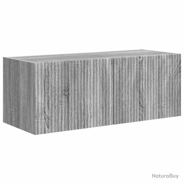 Meuble TV mural moderne avec �tag�res 78,5 x 31 x 29,5 cm forme cubique en bois d'ing�nierie gris s
