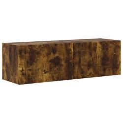 Meuble TV mural moderne avec &eacute;tag&egrave;res et portes pivotantes 98 x 31 x 29,5 cm en bois d'ing&eacute;nierie c