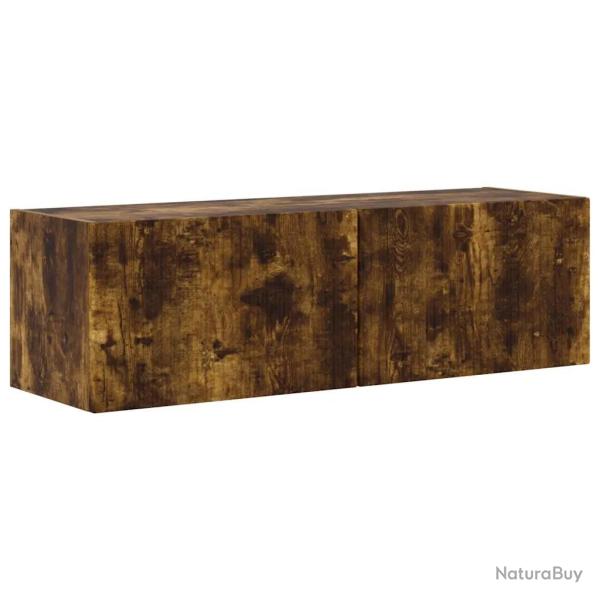 Meuble TV mural moderne avec �tag�res et portes pivotantes 98 x 31 x 29,5 cm en bois d'ing�nierie c