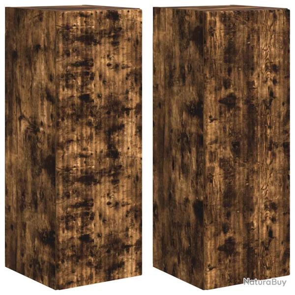 Meuble TV mural moderne avec construction murale 30 x 31 x 80 cm en bois d'ing�nierie ch�ne fum� 02