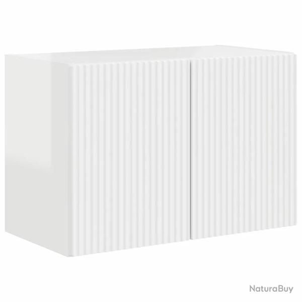 Meuble TV mural contemporain minimaliste rangement 59,5 x 31 x 40 cm en bois blanc brillant 02_0055
