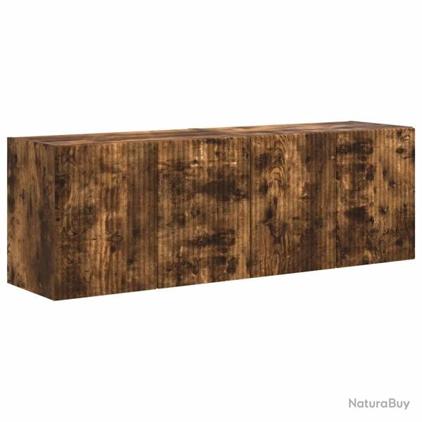 Meuble TV mural moderne rectangulaire avec rangements 59,5 x 31 x 40 cm en bois d'ing�nierie ch�ne