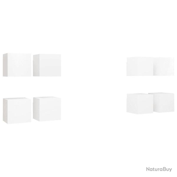 Lot de 8 meubles tv muraux design tendance rangement 30,5 x 30 x 30 cm en bois d'ing�nierie blanc 0